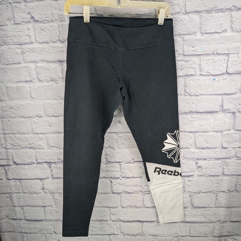 Reebok Classics Graphic Throwback Black & White Logo Leggings Yoga Pants M